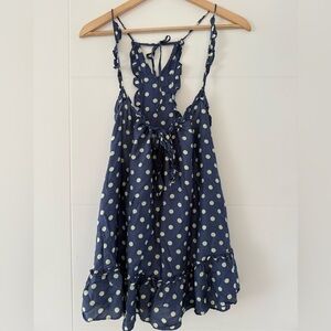 Vintage Victoria Secrets Silk & Rayon Polk-a-Dot Ruffled Camisole, size large.